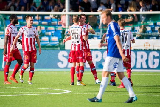 Lasse Nilsen and Simen Wangberg of Tromsø celebrate