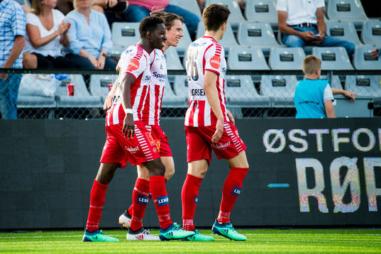 Robert Taylor of Tromsø celebrates with his teammates