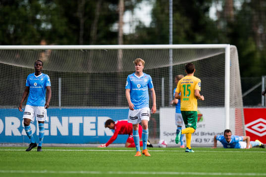 Akinsola Akinyemi and Andreas Dybevik of Sandnes Ulf looks