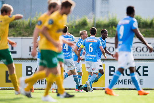 Tapio Heikkilä of Sandnes Ulf celebrates the 2-2 goal with