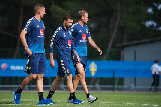 Robin Olsen, Marcus Berg and Ola Toivonen of the Swedish