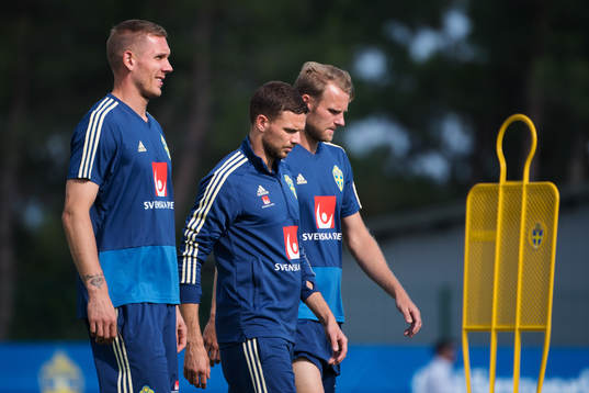Robin Olsen, Marcus Berg and Ola Toivonen of the Swedish