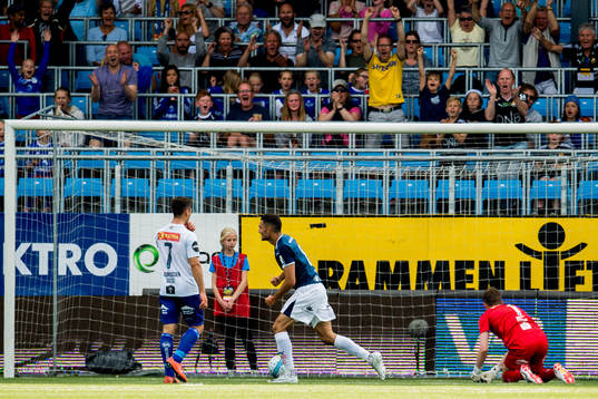Bassel Jradi of Strømsgodset scores 2-0 behind goalkeeper