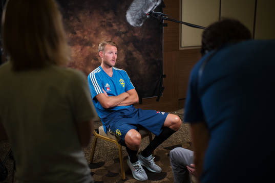 Ola Toivonen of the Swedish national football team at a