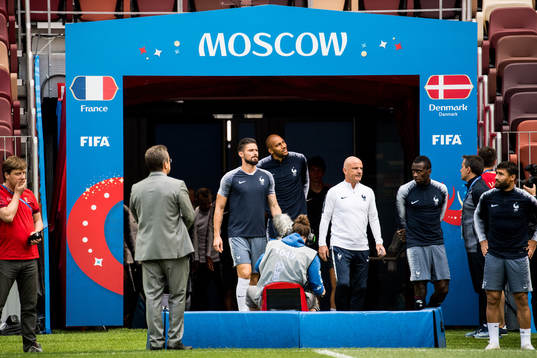 Olivier Giroud of France arrives for a practice session