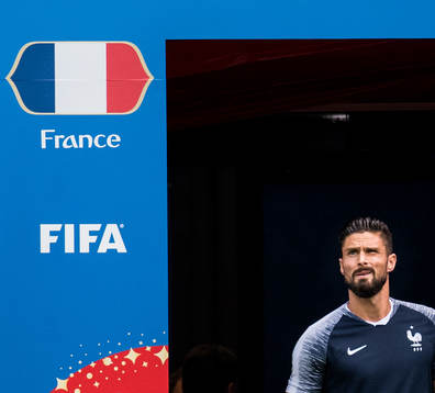 Olivier Giroud of France arrives for a practice session