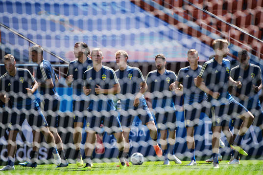 General view of the Swedish national football team at a