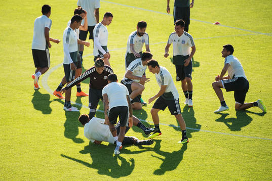 Players of the Mexican national football team fools around