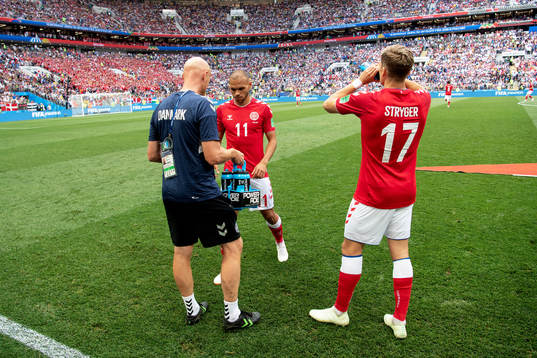 Martin Braithwaite and Jens Stryger Larsen of Denmark