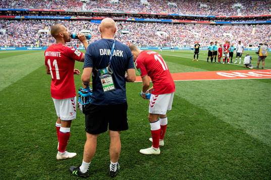 Martin Braithwaite and Jens Stryger Larsen of Denmark