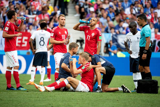 Andreas Cornelius of Denmark is down