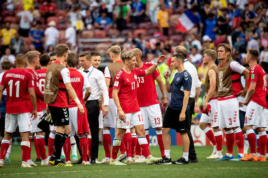 Players of Denmark celebrate