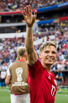 Jens Stryger Larsen of Denmark celebrates