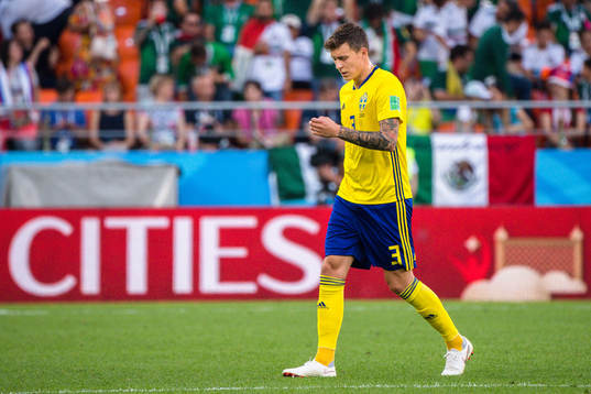 Victor Nilsson Lindelöf of Sweden looks dejected