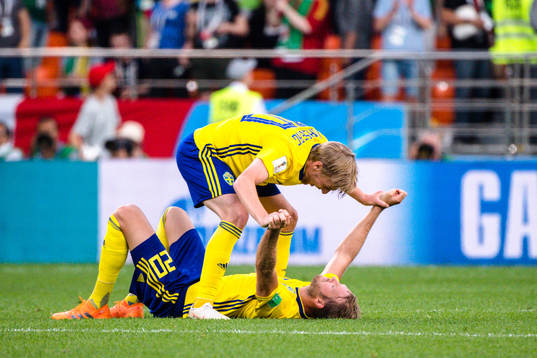 Emil Forsberg and Ola Toivonen of Sweden celebrates