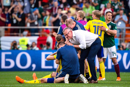 head coach Janne Andersson of Sweden celebrates
