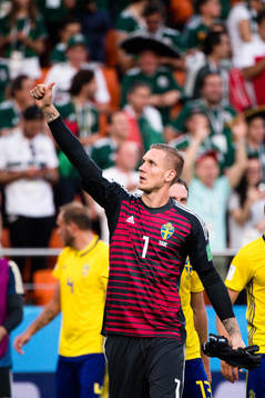 goalkeeper Robin Olsen of Sweden celebrates