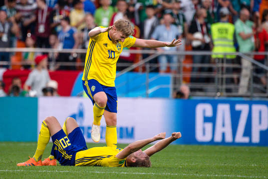 Emil Forsberg and Ola Toivonen of Sweden celebrates