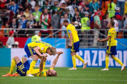 Emil Forsberg and Ola Toivonen of Sweden celebrates