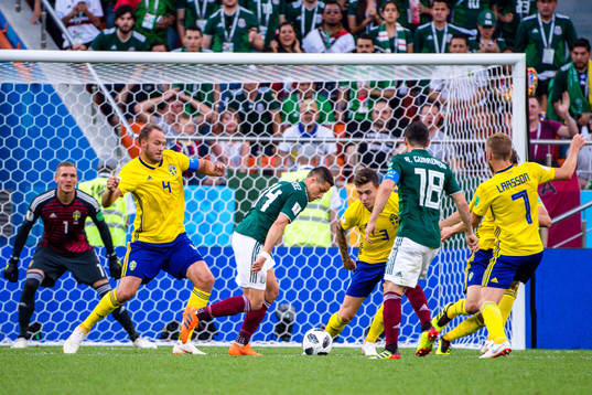 Javier Hernandez  of Mexico against Victor Nilsson