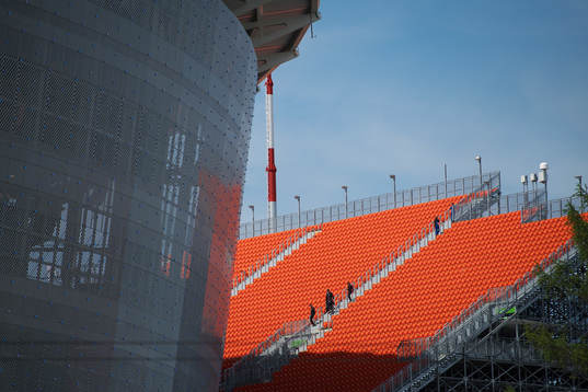 Provisional stands are seen at Ekaterinburg Arena