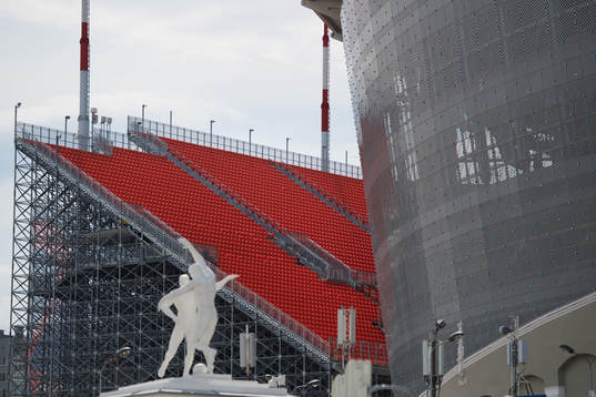 Provisional stands are seen at Ekaterinburg Arena