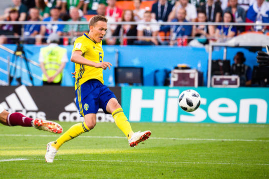 Ludwig Augustinsson of Sweden scores the 0-1 goal