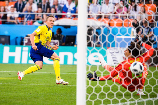 Ludwig Augustinsson of Sweden scores the 0-1 goal