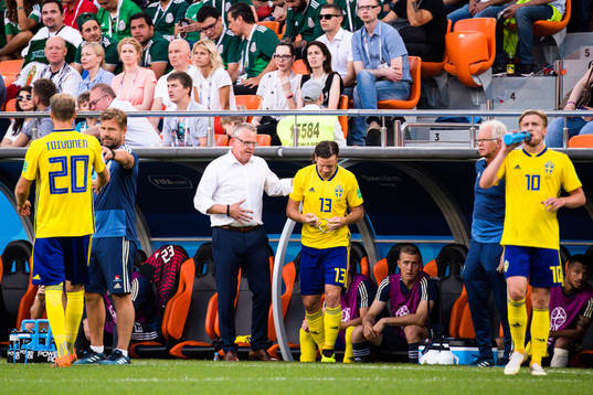 head coach Janne Andersson with Gustav Svensson of Sweden