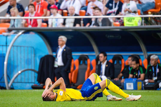Marcus Berg of Sweden in pain