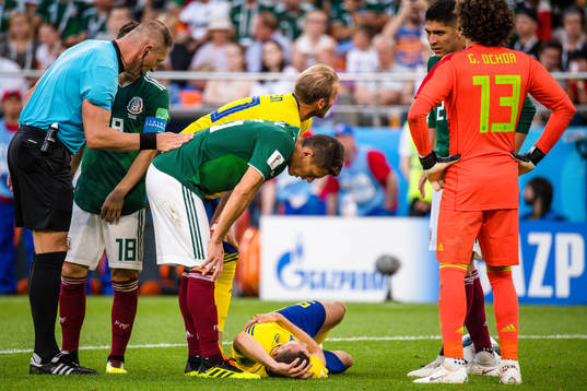 Marcus Berg of Sweden in pain