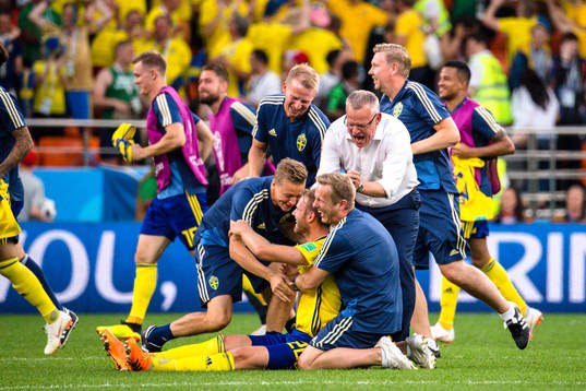head coach Janne Andersson of Sweden celebrates with Ola