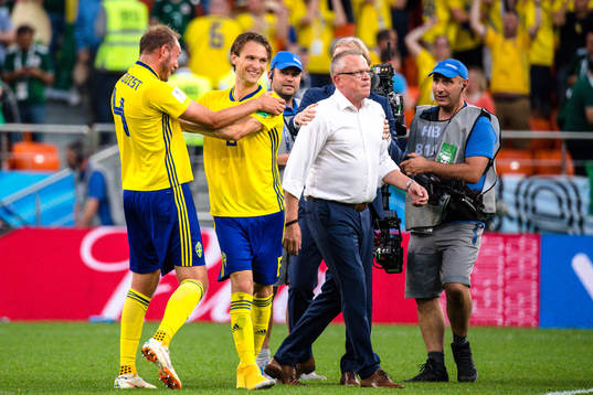 head coach Janne Andersson of Sweden celebrates