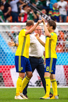 Andreas Granqvist, head coach Janne Andersson and Albin
