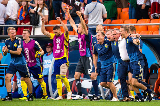 head coach Janne Andersson of Sweden celebrates
