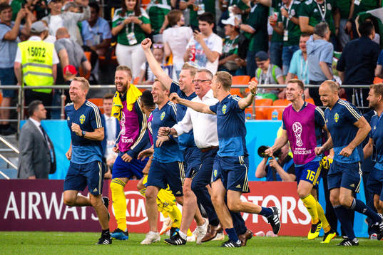 head coach Janne Andersson of Sweden celebrates
