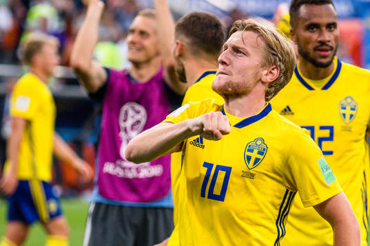 Emil Forsberg of Sweden celebrates