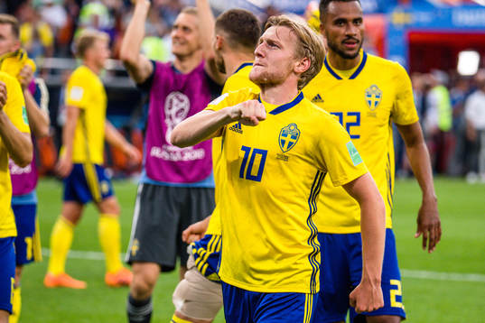 Emil Forsberg of Sweden celebrates