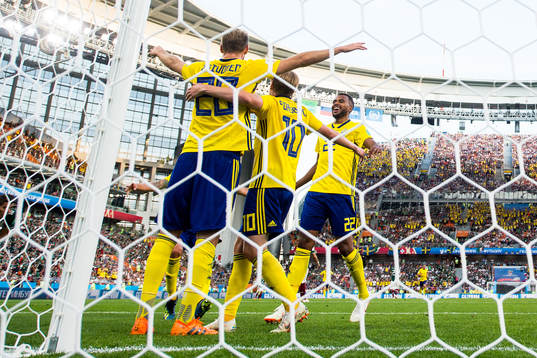 Ola Toivonen of Sweden celebrates his 0-3 goal with team