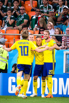 Emil Forsberg, Viktor Claesson and Ola Toivonen of Sweden