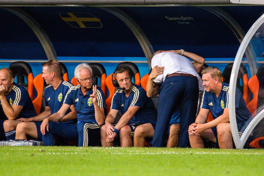 head coach Janne Andersson of Sweden celebrates