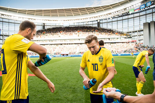 Ola Toivonen and Emil Forsberg of Sweden prior the FIFA