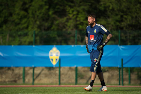 Goalkeeper Kristoffer Nordfeldt of the Swedish national