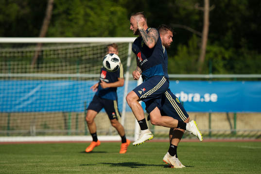 John Guidetti and goalkeeper Kristoffer Nordfeldt of the