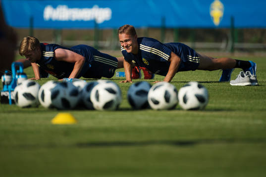 Emil Forsberg and Ludwig Augustinsson of the Swedish