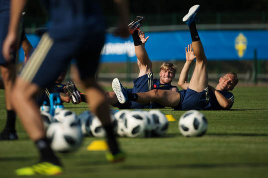 Emil Forsberg and Ludwig Augustinsson of the Swedish