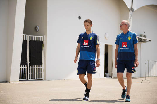 Albin Ekdal and media officer Staffan Stjernholm of the