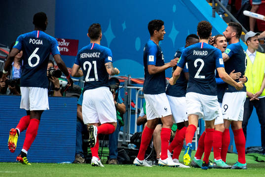 Antoine Griezmann of France celebrates with his teammates