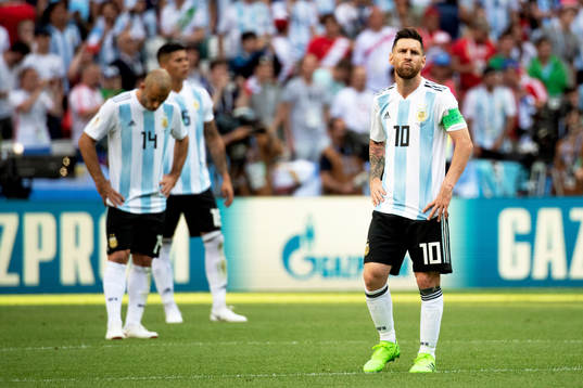 Lionel Messi of Argentina looks dejected