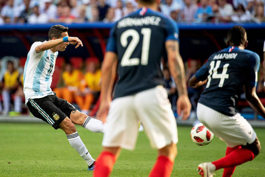 Angel Di Maria of Argentina scores 1-1